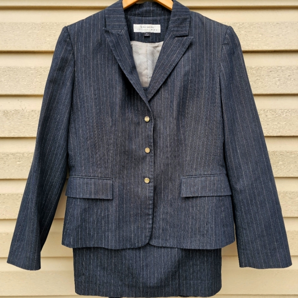 Tahari ASL Suit (Jacket and Skirt, Denim color with pinstripe, size 10)